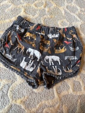GAP Black Animal-Print Pom-Trim Shorts with White, Tan & Red Accents